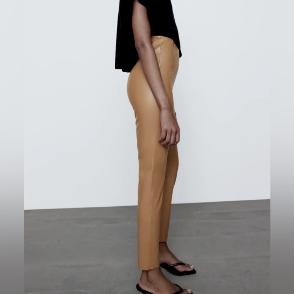 NWT Zara High-Waisted Faux Leather Leggings - Camel/Tan - Size S